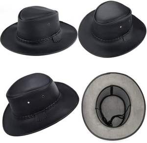 Sombrero de Vaquero de Cuero con Logotipo Personalizado Unisex, Sombrero Plegable Reversible de Diseñador en Negro, Marca Privada - Product Image 1