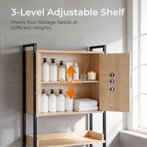 Mueble de Baño de Doble Puerta con Diseño en Relieve de Grano de Madera, Un Estante, 64.5*30*171cm, MDF, Chapa de Melamina, Tubo Cuadrado, Estantes para Baño - Product Image 5