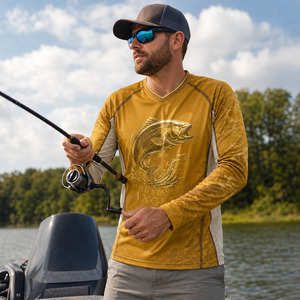 Custom <b>Gold</b> Foil Men’s Fishing Jersey Long Sleeve UV Protection Performance Fishing Shirt Moisture Wicking Polyester <b>Mesh</b> Angler - Product Image 6