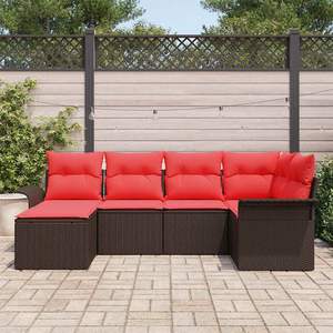 Ensemble de canapés de jardin en polyrotin marron, 6 pièces, avec coussins, ensembles de jardin - Product Image 3