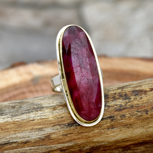 Long Pink Ruby Gemstone <b>Ring</b> Elegant Handmade Ruby <b>Statement</b> <b>Ring</b> Vintage Style Jewelry Gift for Her - Product Image 1