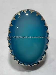 Anillo de banda de Calcedonia azul de Plata de Ley 925, anillo de piedras preciosas bohemio de diseñador hecho a mano para compromiso o regalo de boda de amor - Product Image 5