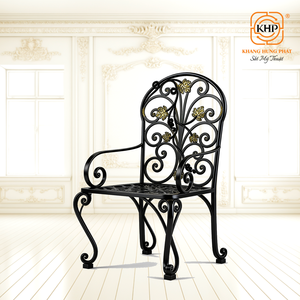 Silla de Jardín de Hierro Forjado a Mano con Recubrimiento en Polvo, Decoración Floral, Muebles de Exterior Ecológicos Europeos, Vietnam - Product Image 2