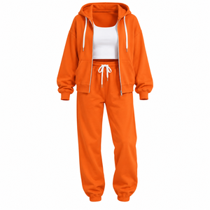 Custom Orange <b>Womens</b> Tracksuit Set Zip Up Hoodie <b>Jogger</b> Pants Matching Two Piece Activewear <b>Outfit</b> - Product Image 1