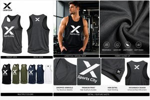 X Sports City Men's Custom Gym & Athletic <b>Stringers</b> Tank Top Black Color Crew Neck Sleeveless 100% Cotton <b>Vest</b> All Seasons OEM - Product Image 5