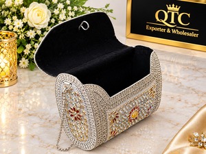 Bolso de mano plateado con pedrería floral, cartera de noche con correa de cadena, mini bolso con forro de terciopelo y cierre para fiesta de bodas - Product Image 2