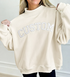 Oversized Embroidered <b>Mock</b> <b>Neck</b> Sweatshirt for Women's Cotton Fleece Custom Letter Print Streetwear <b>Top</b> Casual Wear - Product Image 1