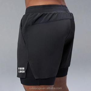 Shorts de sport noirs pour hommes, taille élastique, séchage rapide, avec poches, logo personnalisable au dos - Product Image 2