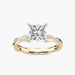 Anillo de Oro Sólido de 14K con Diamante Corte Princesa de 1.02CT Cultivado en Laboratorio, Diseño de Cuerda Trenzada con Pavé, Regalo de Lujo Sorpresa para Novias - Product Image 1