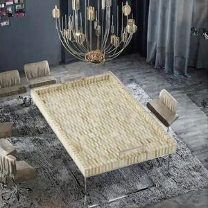 Plateau décoratif rectangulaire Art Déco de luxe en os incrusté, artisanat en bois, motif floral et fruité, lot multi-pièces pour la décoration - Vente chaude - Product Image 1