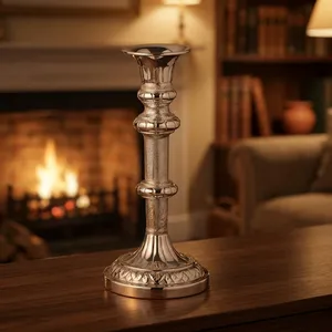 Silver Finish Metal Decorative Candlestick Holder <b>Tall</b> Elegant Candle Stand for Home Decor Wedding <b>Table</b> Centerpiece - Product Image 3