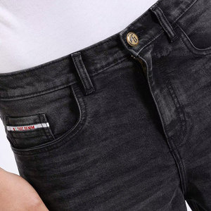 Shorts Bermuda en jean délavé gris foncé pour homme, taille mi-haute, fermeture éclair, style HIGH STREET, poches en coton tissé, logo avant, anti-UV - Product Image 6