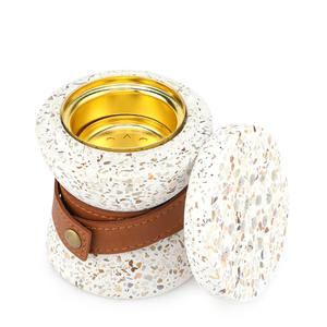 Brûleur d'encens en terrazzo avec coupelle métallique, porte-encens d'aromathérapie, décoration parfumée pour la maison, méditation, export - Product Image 1