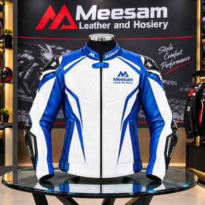 เสื้อแจ็คเก็ตมอเตอร์ไซค์หนังสีขาวแบบมีรูพรุน พร้อมแผ่นป้องกัน ระบายอากาศได้ดี สำหรับการแข่งรถ - Product Image 2