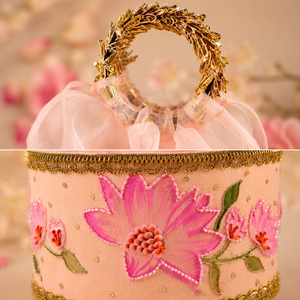 **Handmade Bridal <b>Wedding</b> <b>Gift</b> Basket Floral Embroidery Shagun Favor Decorative <b>Hamper</b> Basket Bag for Mehendi Haldi Ceremony Set - Product Image 6