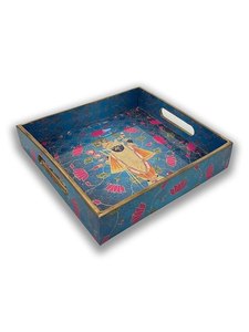 Star Crafts India Set Two Sticker Meena Finish Wooden Serving Trays-Luxury Tabletop Dishwasher <b>Microwave</b> Safe for - Product Image 3