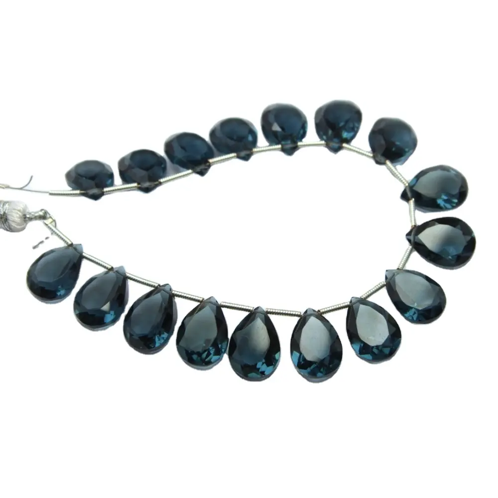 Prezzi all'ingrosso di perline Briolette a forma di pera sfaccettate al quarzo topazio blu naturale
