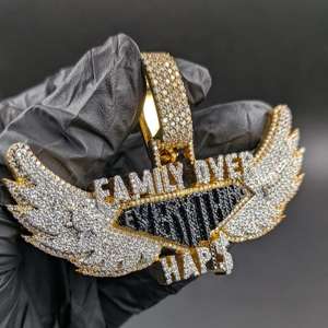 Colgante Personalizado con Nombre y Alas de Ángel, con Moissanita Redonda Tallada, Estilo Hip Hop, Plata de Ley 925, Joyería Fina, Colgantes y Dijes - Product Image 2