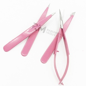 Pinzas para cejas RMI Silver Tip de acero inoxidable con recubrimiento en polvo color plateado y rosa, punta inclinada y tijeras/pinzas con resorte. - Product Image 5