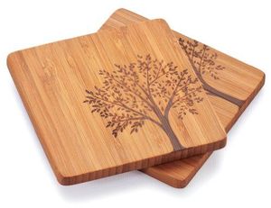 Bamboo <b>Square</b> Coaster <b>Set</b> With Tree Design Heat Resistant Modern Table Mats Pads - Product Image 1