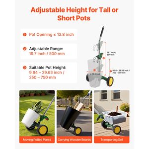 Chariot de déplacement de plantes robuste avec bras de préhension réglable, capacité de charge de 65 kg, pour déplacer les pots de plantes - Product Image 5
