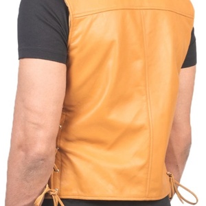 <b>Men</b>’s Orange Leather Biker Vest Front Zipper Classic Motorcycle Sleeveless <b>Jacket</b> Minimalist Style Genuine Leather Riding Vest - Product Image 4