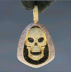 18K Gold Plated Freshwater Pearl <b>Skull</b> Pendant Necklace with Zircon Stainless Steel Iced Out Hip Hop Chain Jewelry for Men Party - Product Image 1
