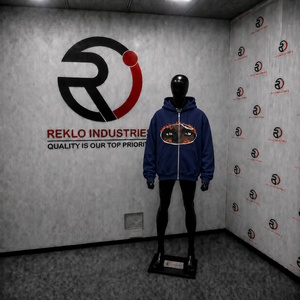 Custom Navy Blue Oversized Zip Up <b>Hoodie</b> With Graphic Eyes Print Streetwear Unisex Full Zipper Hooded Sweatshirt For <b>Men</b> Women - Product Image 3