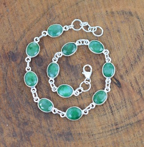 Bracelet ajustable en argent émeraude naturelle 7-8 pouces, bijoux en argent sterling 925 faits à la main, pierres précieuses, cadeau élégant et remarquable - Product Image 3