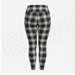 Leggings de yoga taille haute à carreaux pleine longueur avec poches, extensibles dans les quatre sens, en Spandex et Polyester, pour femme - Product Image 2