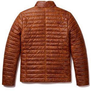 <b>Men's</b> Brown Genuine Leather puffer <b>Jacket</b> Stand Collar Zipper Closure Windproof <b>Smart</b> Casual Autumn Wear - Product Image 6