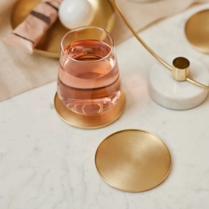 Heritage Smooth Brass Coaster Set Premium Round Drink Coasters Heat Resistant Table Protector Luxury Home <b>Bar</b> Gift - Product Image 4