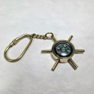 Porte-clés vintage de luxe en laiton avec boussole et roue de bateau, cadeau nautique marin, accessoire de voyage, randonnée, extérieur - Product Image 1