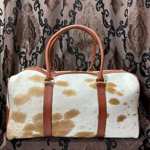 Bolsa de Viaje de Cuero Genuino con Pelo, con Cierre, Ligera, de Gran Capacidad, Venta al Por Mayor, Exportador LHODB-0067 - Product Image 1