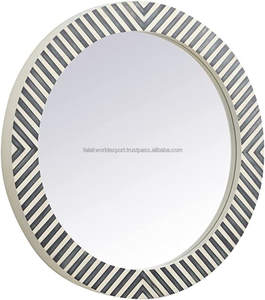 Espejo de pared de madera redondo de lujo moderno hecho a mano con incrustaciones de fregona y diseño de espejo de madera y fregona para decoración Falak World Export - Product Image 2