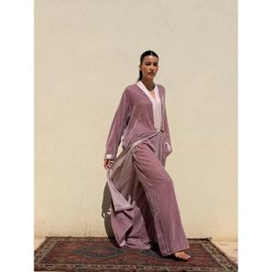 Elegant Premium Soft Silk Velvet Kimono <b>Kaftan</b> <b>Dress</b> with High-Neckline Floor-Length Moisture Wicking-for Party Occasions - Product Image 3