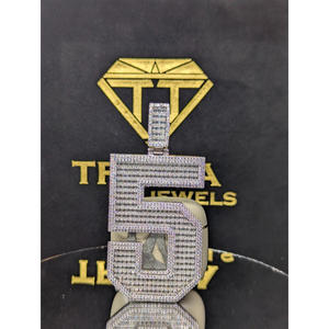 Statement <b>Number</b> "5" Pendant with Brilliant VVS Moissanite Diamond With 925 Sterling Silver By Trisha Jewels - Product Image 1