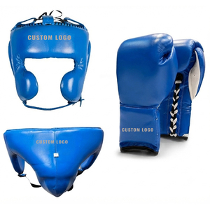 Guantes de Boxeo de Piel Personalizados de Primera Calidad en Azul Real, con Cordones, Protector de Cabeza y Protector Ergonómico para la Entrepierna - Product Image 1