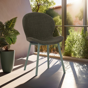 Chaise de salle à manger minimaliste rembourrée vert armée avec pieds en métal robustes pour villa et appartement modernes - Product Image 1