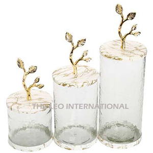 Most Popular Canister Storage Jar Candy <b>Snack</b> Metal Stainless Steel Marble Lid Glass Gold Plated Kitchen Ware - Product Image 3