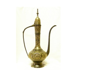Polished Brass Surahi Water Pot For Traditional Home Decor And Handmade Antique Style <b>Shelf</b> Accent - Product Image 1