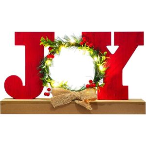 Decorazioni Natalizie LED Illuminate 'JOY' per Casa, Ghirlande Rustiche da Tavolo, Insegne 'Buon Natale' in Stile Fattoria - Product Image 1