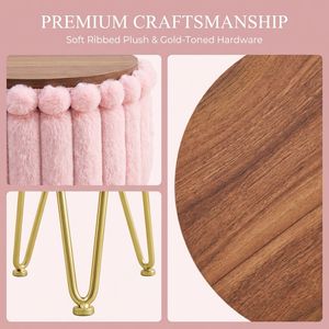 Faux Fur Vanity <b>Stool</b> with Metal Legs & Anti-Slip Feet Storage Ottoman Footstool for <b>Bedroom</b> - Product Image 2