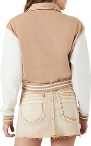 Chaqueta Varsity Corta Personalizada para Mujer, Chaqueta Universitaria de Lana Estampada, Impermeable, Acolchada, Térmica y Transpirable, Estilo Universitario - Product Image 4
