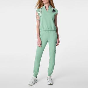 Ensemble de blouses médicales unisexes vert menthe à manches courtes en tissu extensible Spandex pour hôpital, uniforme de soins de santé, vêtements en tissu tissé - Product Image 3