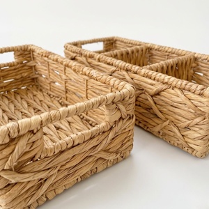 Paniers de rangement rectangulaires en jacinthe d'eau tressée, organisateur multi-compartiments en acier inoxydable, style vintage, durables, lot de 2 - Product Image 3