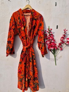 Kimono de Terciopelo con Estampado de Aves, Hecho a Mano, para Invierno, Unisex, Estilo Boho Hippie, Bata de Baño, Kimono para Mujer con Cinturón - Product Image 1