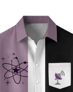 Camisa de Manga Corta con Botones y Estampado Gráfico en Bloques de Color Morado y Negro, Informal, de Verano, para Hombre, Fabricante OEM, Suministro al por Mayor - Product Image 5