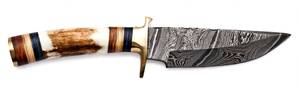 High contrast acid <b>etched</b> damascus steel outdoor heavy Utility <b>Tool</b> Stag Antler and ebony wood Handle Brass Double Guard - Product Image 2