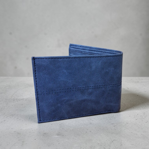 Elion Slim Blue Vintage Foldable Short Vegan Leather <b>Wallet</b> with Letter Detail for Men Daily Use Card Holder - Product Image 6